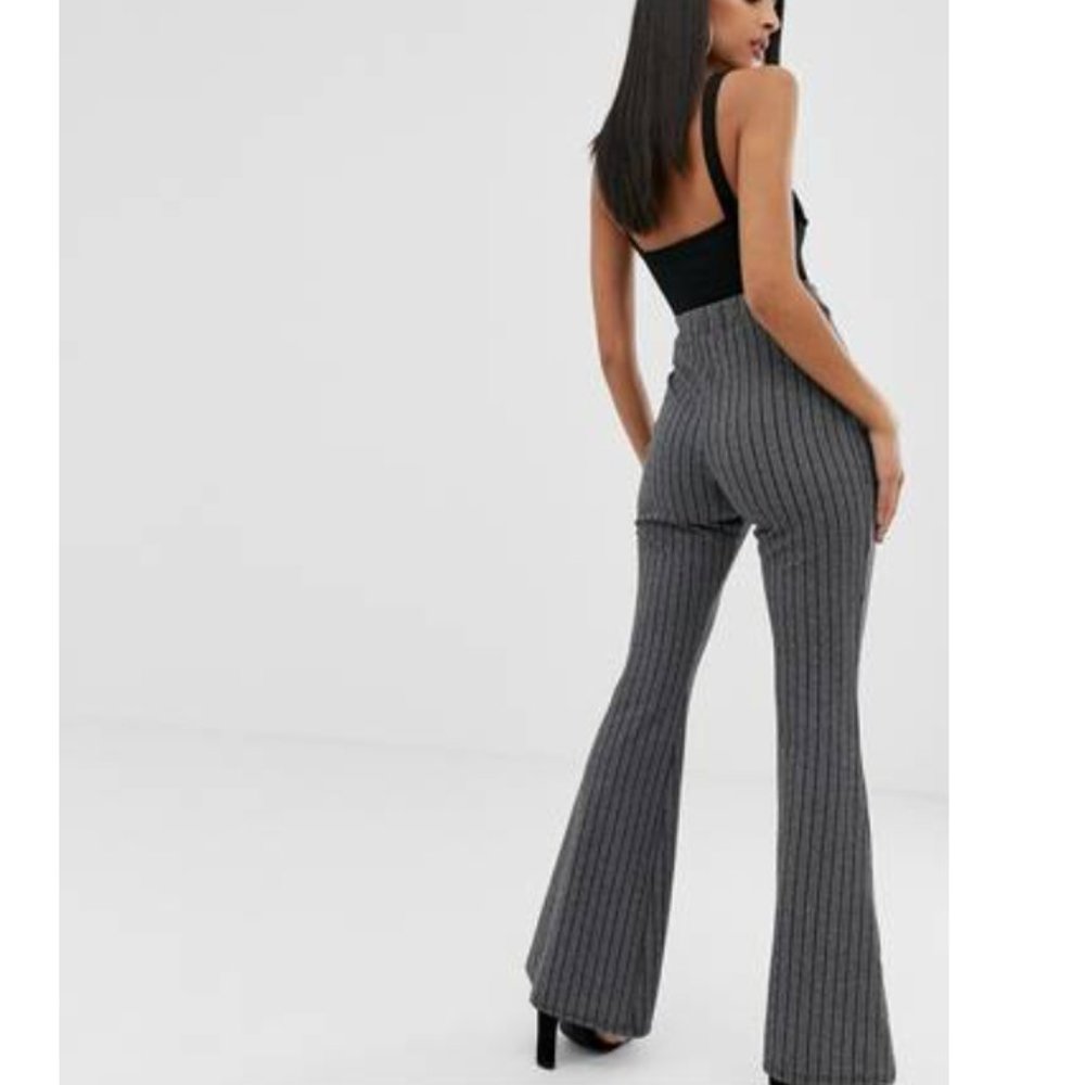 belted flare pinstripe trousers